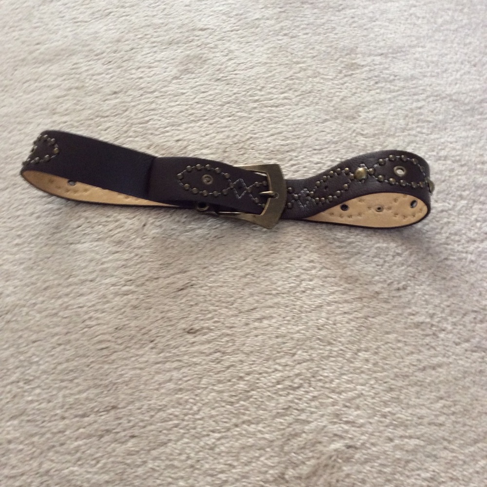 Brown leather cowboy studded belt